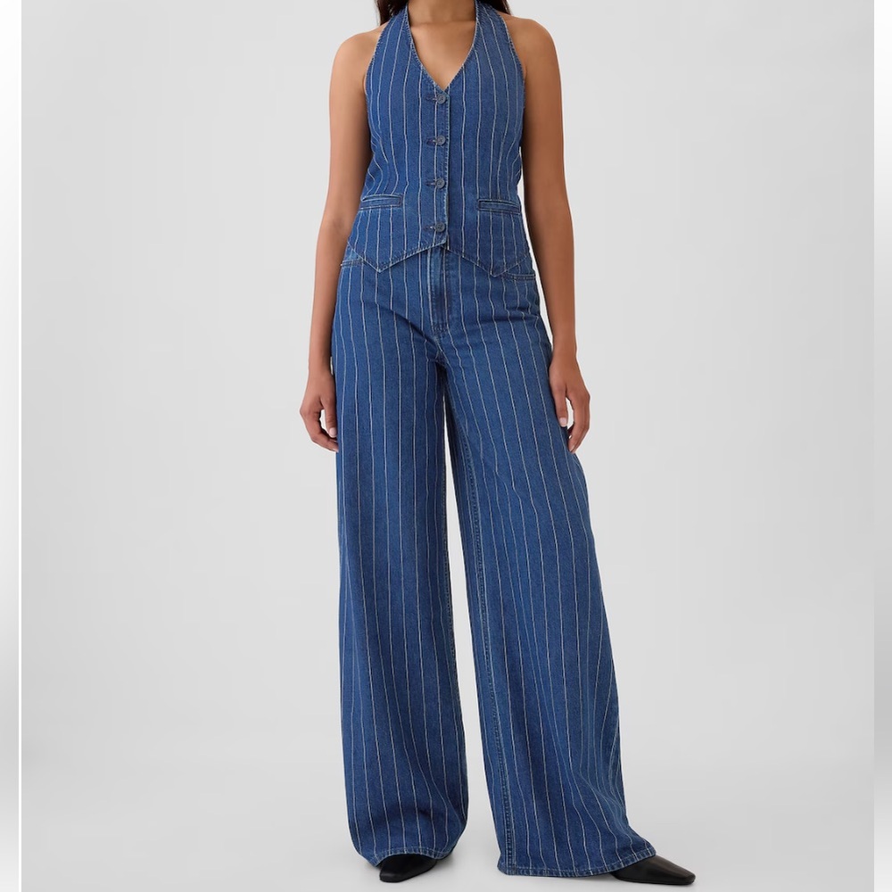 GAP Pinstripe Denim Halter Vest and Matching Pants. Size Medium NWT